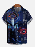 Sci-Fi Interstellar Travel Fleet Spaceship Diagram Printing Short Sleeve Shirt