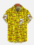 Cartoon Style Hand Drawn Thick Lip Yellow Duck Printing Short Sleeve Shirt