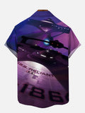 Fantasy Space Psychedelic Purple Sci-Fi Interstellar Travel Starship Printing Short Sleeve Shirt