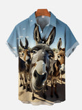 Funny Farm Animal Donkeys Portrait Printing Short Sleeve Shirt