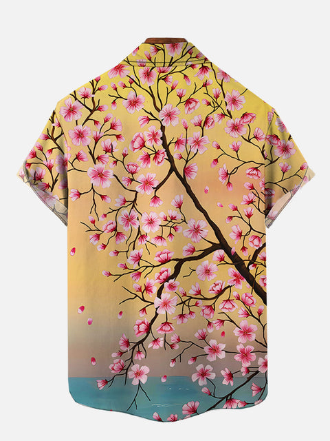 Peach Blossoms Falling On The Lake At Dusk Printing Short Sleeve Shirt