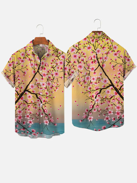 Peach Blossoms Falling On The Lake At Dusk Printing Short Sleeve Shirt