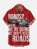 Retro Red Sci-Fi Time Traveling Car Poster Printing Short Sleeve Shirt