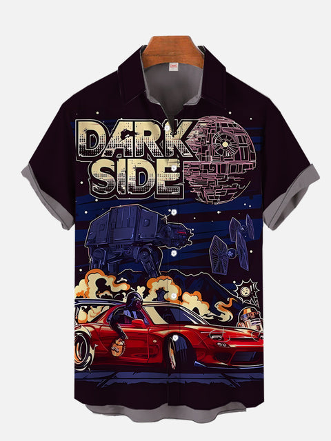 Sci-Fi Space War Classic Red Car And Space Samurais Printing Short Sleeve Shirt