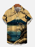 Fantasy Ukiyo-e Japanese Style Mount Fuji Landscape Painting Printing Short Sleeve Shirt