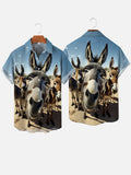Funny Farm Animal Donkeys Portrait Printing Short Sleeve Shirt