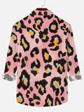 Domineering Pink Leopard Print Printing Long Sleeve Shirt