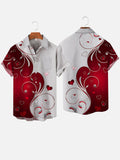 Red And Silver Artistic Color Matching Valentine's Day Hearts Printing Breast Pocket Short Sleeve Shirt