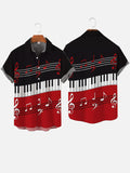 Red And Black Splicing Piano Keys And Musical Notes Sheet Music Printing Short Sleeve Shirt