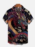 Mysterious Oriental Traditional Chinese Colorful Dragon Printing Short Sleeve Shirt