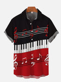 Red And Black Splicing Piano Keys And Musical Notes Sheet Music Printing Short Sleeve Shirt
