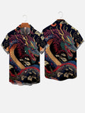 Mysterious Oriental Traditional Chinese Dragon Printing Short Sleeve Shirt