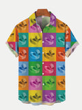Cartoon Color Block Splicing Colorful Rubber Duck Printing Short Sleeve Shirt