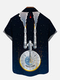 Retro Starry Galaxy Space Poster Sci-Fi Interstellar Travel Spaceship Printing Short Sleeve Shirt