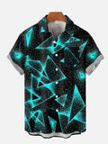Neon Geometric Quantum Printing Breast Pocket Short Sleeve Shirt