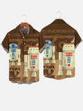 Brown Cartoon Space War Robots Printing Short Sleeve Shirt