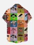 Color Block Splicing Cartoon Cute Monsters Printing Short Sleeve Shirt