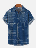 Navy Blue Sci-Fi Interstellar Travel Fleet Starship Diagram Printing Short Sleeve Shirt