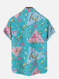 Many Spaceships Flying in the Blue Sky Printing Short Sleeve Shirt