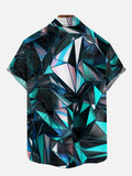 2D Fashion Casual Diamond Gradient Laser Pattern Printing Breast Pocket Short Sleeve Shirt