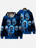 Amazing Style Blue Electric Flame Skull Printing Hooded Sweatshirt