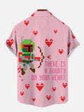 Pink Happy Valentine's Day Space Wars Samurai Cupid Printing Breast Pocket Short Sleeve Shirt