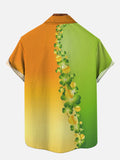 St. Patrick's Day Gradient Orange And Cyan Stitching Printing Breast Pocket Short Sleeve Shirt