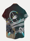 Cartoon Sci-Fi Space Station And Spaceship Poster Printing Short Sleeve Shirt