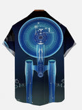 Retro Gradient Blue Poster Science Fiction Spaceship Printing Short Sleeve Shirt