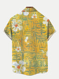 Mystical Ancient Tribal Style Yellow Floral Pattern Printing Short Sleeve Shirt
