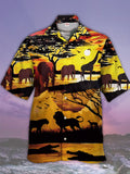 Eye-Catching Stunning Natural Scenery Desert Wild Beasts In The Sunset Printing Cuban Collar Hawaiian Short Sleeve Shirt