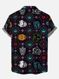 Space Wars Sugar Skull Characters On Black Printing Short Sleeve Shirt