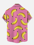 Yellow Banana On Pink Background Printing Short Sleeve Shirt