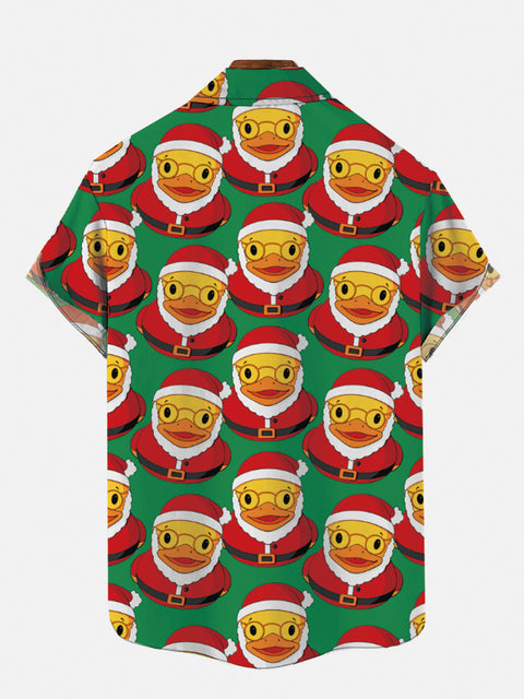 Green Christmas Santa Claus Rubber Ducks Printing Short Sleeve Shirt