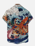 Ukiyo-E Giant Octopus, Koi And Spray Printing Short Sleeve Shirt