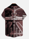 Retro Poster Sci-Fi Space Wars Mystic Samurai And Spaceship Printing Short Sleeve Shirt
