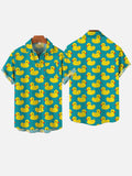 Hawaiian Yellow Duck Printing Breast Pocket Short Sleeve Shirt