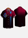 Retro Red Black Gradient And Blue Striped Neon Space War Samurai Printing Breast Pocket Short Sleeve Shirt