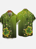 Vintage St. Patrick's Day Ribbons Fireworks And Shamrocks Printing Breast Pocket Short Sleeve Shirt