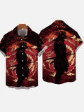 Ukiyo-E Samurai Art Long Sword Samurai And Dragon Totem Printing Short Sleeve Shirt