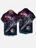Purple Sci-Fi Astronauts Capture Spaceship Printing Short Sleeve Shirt
