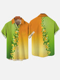 St. Patrick's Day Gradient Orange And Cyan Stitching Printing Breast Pocket Short Sleeve Shirt