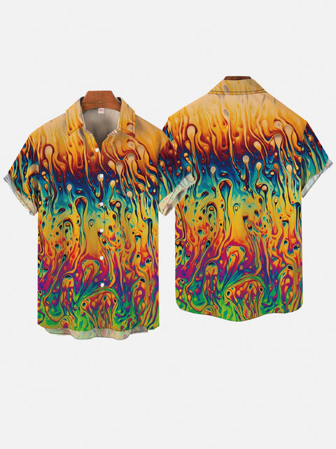 Fashion Rainbow Spray Tie Dye Printing Breast Pocket Short Sleeve Shirt