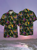 Eye-Catching Mardi Gras Carnival Beads And Feather Mask Printing Cuban Collar Hawaiian Short Sleeve Shirt
