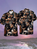 Eye-Catching Cool Cat Gang Sunglasses Cats In The Sun Printing Cuban Collar Hawaiian Short Sleeve Shirt