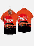 Orange Retro Car Poster Pontiac 1969 Printing Short Sleeve Shirt