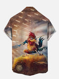 Haystacks And Farm Kung Fu Chicken Printing Short Sleeve Shirt