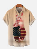 Cute Girl Pig Wearing American Flag Printing Short Sleeve Shirt