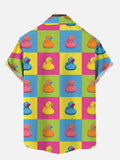 Color Block Splicing Cartoon Cute Duck Printing Short Sleeve Shirt