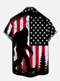 American Flag Black Giant Orangutan Silhouette Printing Short Sleeve Shirt